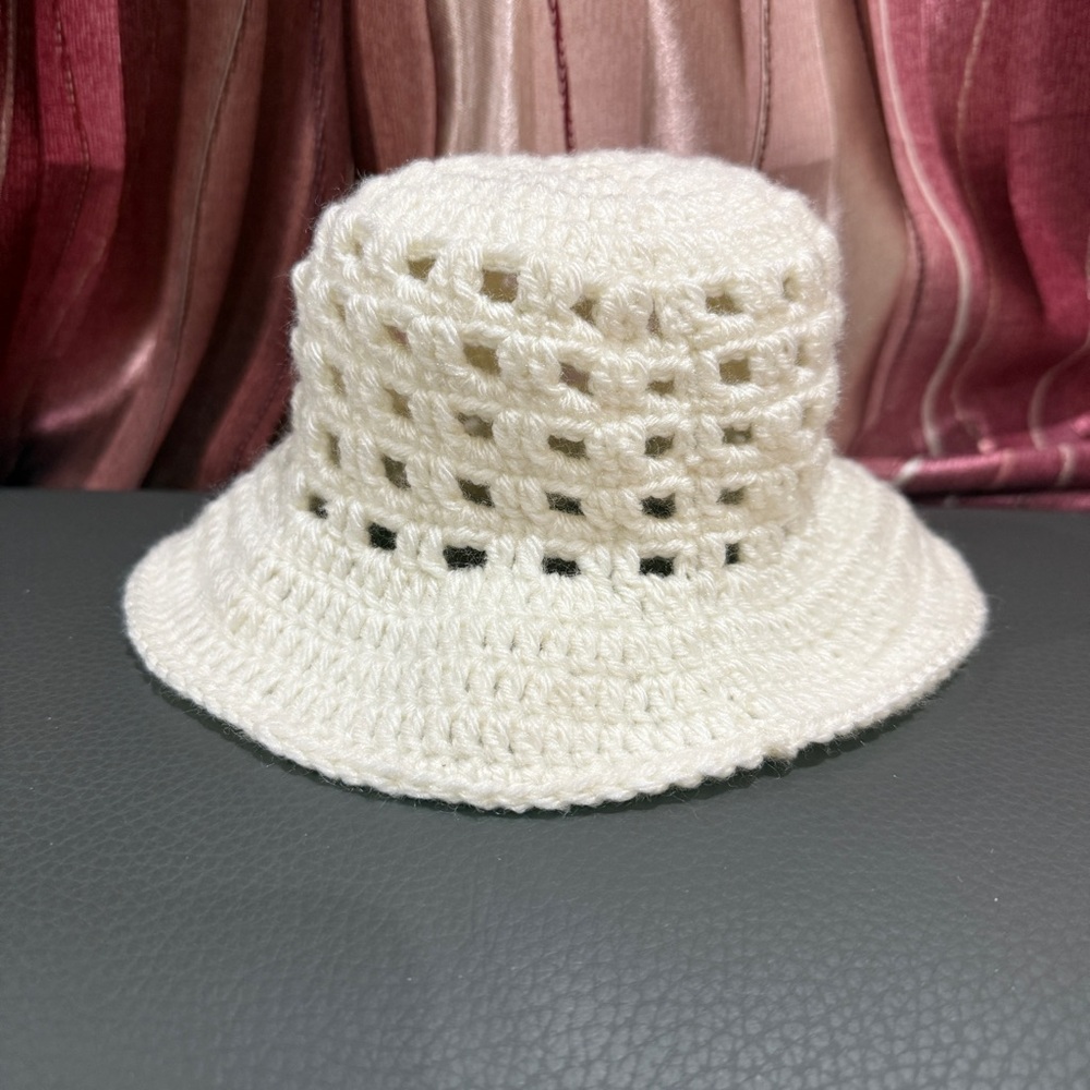 Handmade Elegant Cream Crochet Bucket Hat For Kids